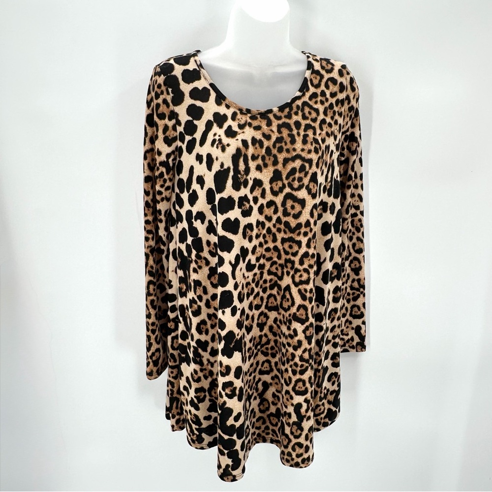 BY TOGETHER Dress Womens S Leopard Animal Print Knit Minidress Swing Long Sleeve